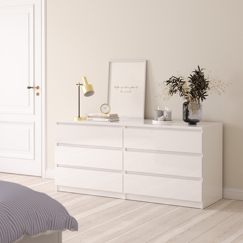 Naia Wide Chest of 6 Drawers (3+3) – White Gloss – image 5