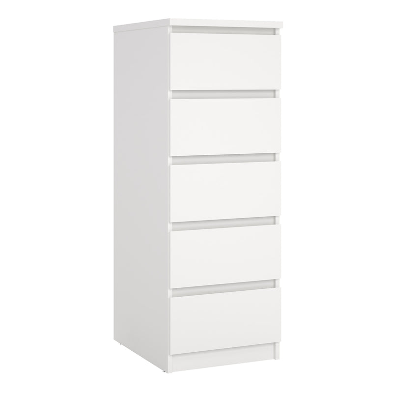 Naia Narrow Chest of 5 Drawers – White – image 1