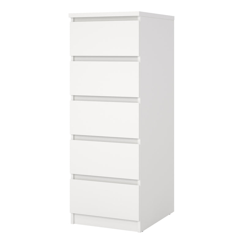 Naia Narrow Chest of 5 Drawers – White – image 3