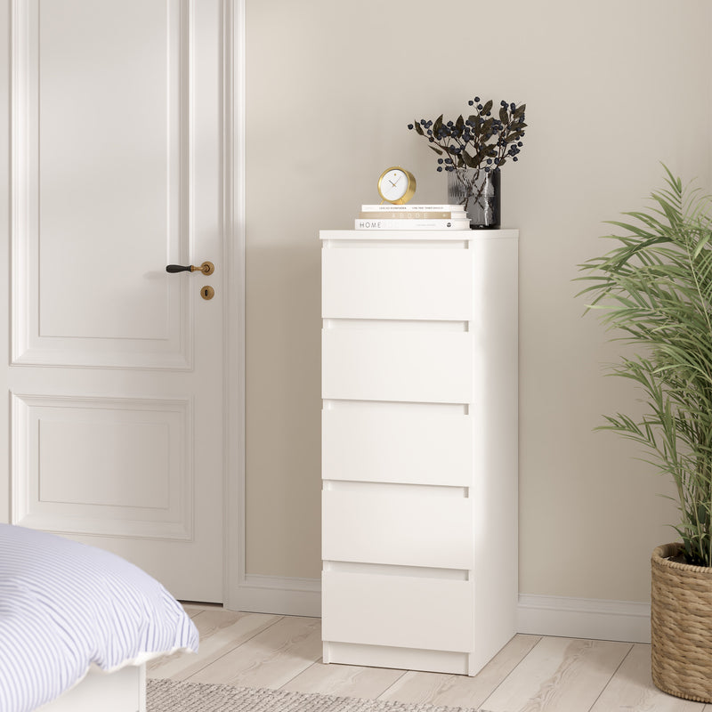 Naia Narrow Chest of 5 Drawers – White – image 5