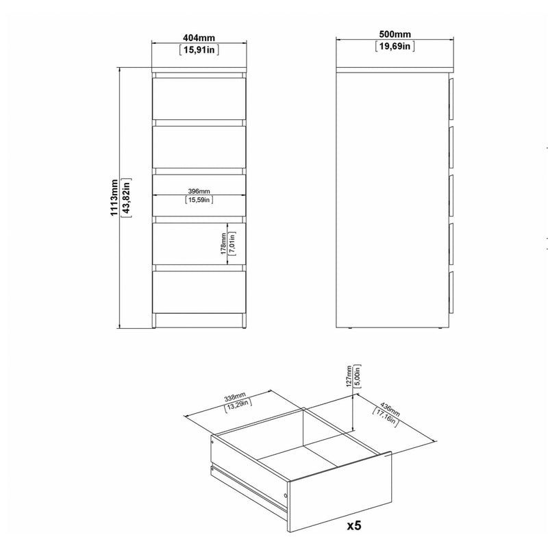 Naia Narrow Chest of 5 Drawers – White – image 8