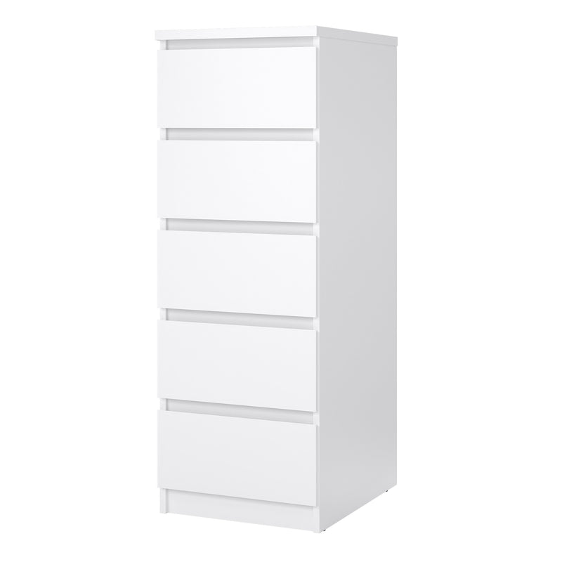 Naia Narrow Chest of 5 Drawers – White Gloss – image 3