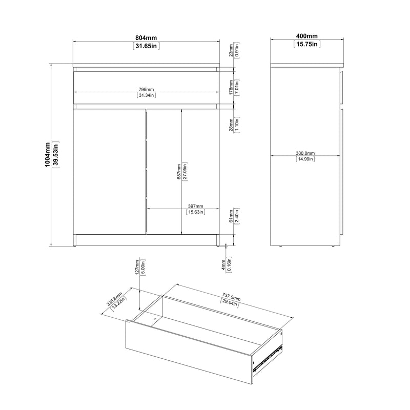 Naia Sideboard - 1 Drawer 2 Doors – White Gloss – image 9
