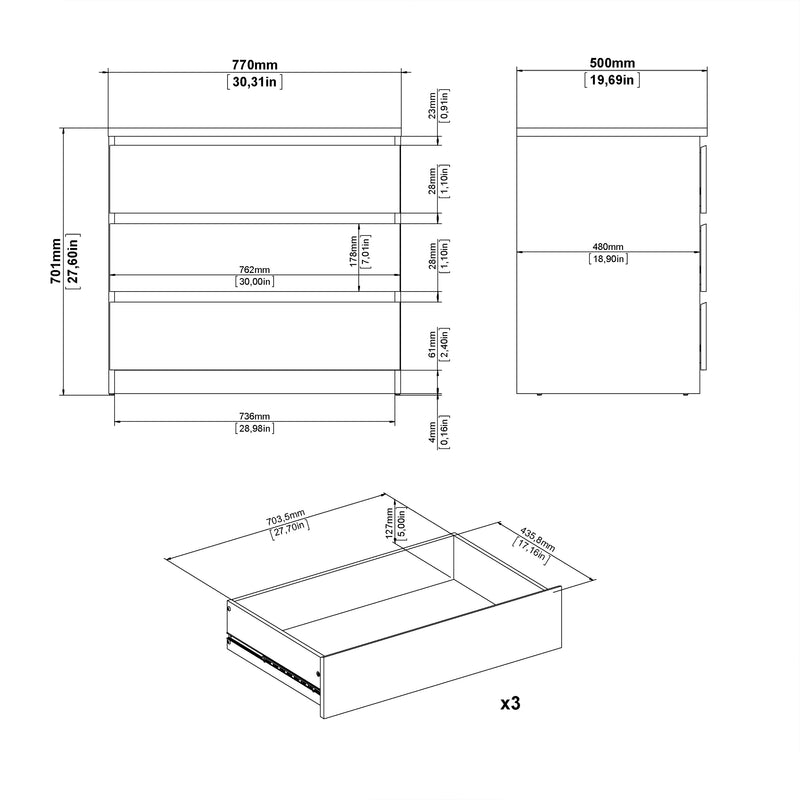 Naia Chest of 3 Drawers – Concrete Grey – image 8