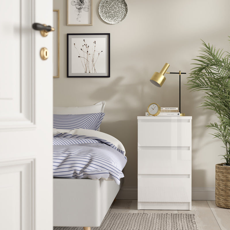 Naia Bedside 3 Drawers – White Gloss – image 5