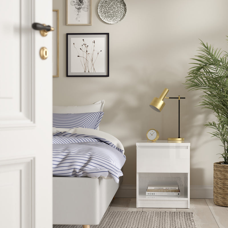 Naia Bedside 1 Drawer 1 Shelf – White Gloss – image 5