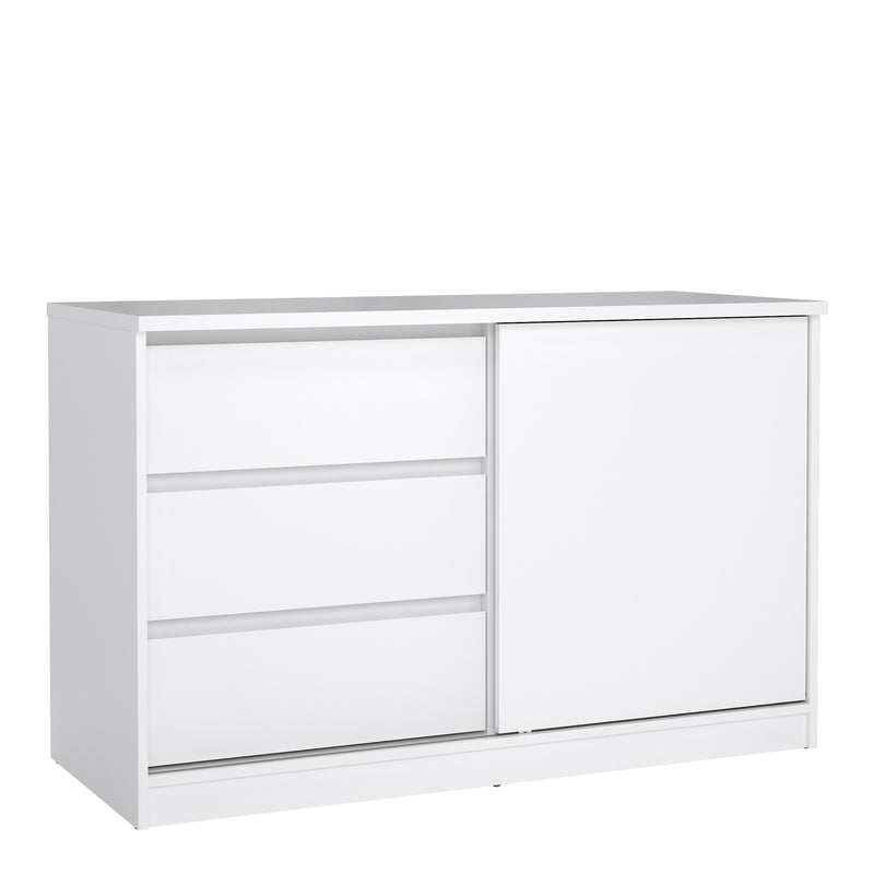 Naia Storage Unit with 1 Sliding Door and 3 Drawers in Jackson – White Gloss – image 1
