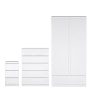 Naia Package - Bedside 3 Drawers + Chest of 5 Drawers + Wardrobe with 2 Doors + 1 Drawer in White High Gloss – image 1
