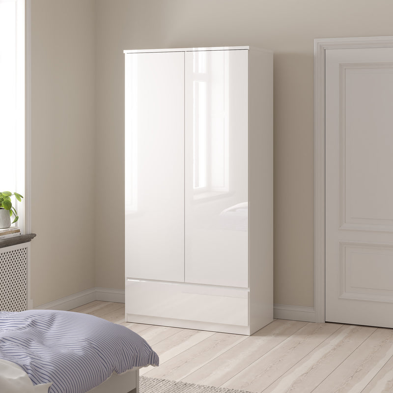 Naia Package - Bedside 3 Drawers + Chest of 5 Drawers + Wardrobe with 2 Doors + 1 Drawer in White High Gloss – image 10