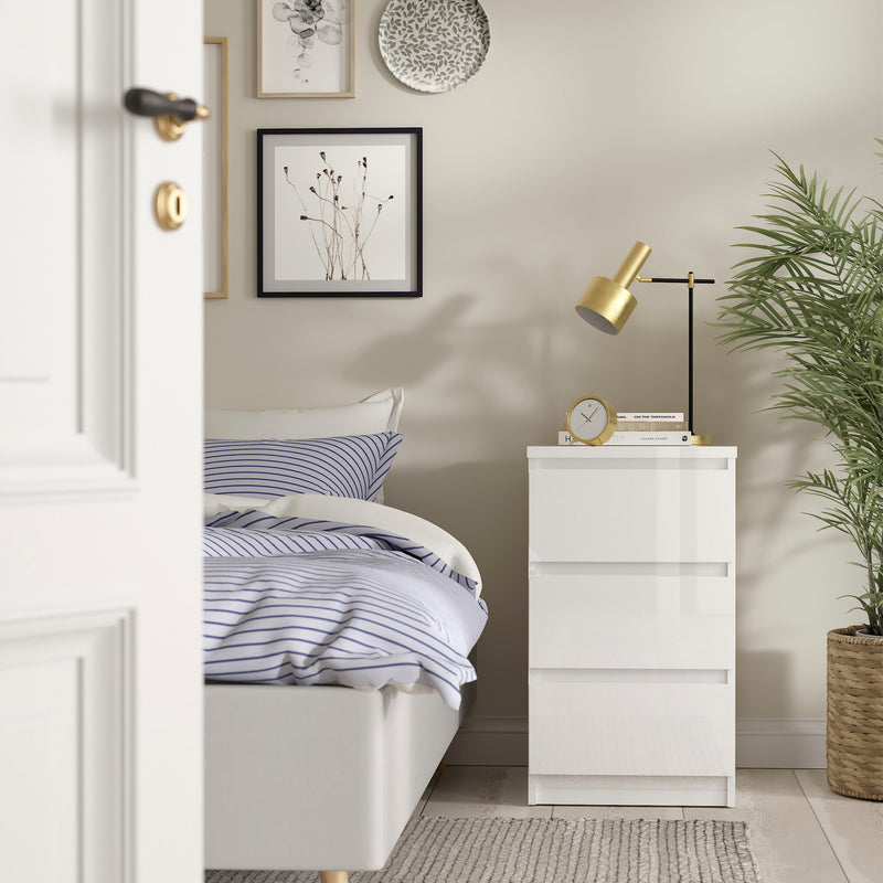 Naia Package - Bedside 3 Drawers + Chest of 5 Drawers + Wardrobe with 2 Doors + 1 Drawer in White High Gloss – image 4