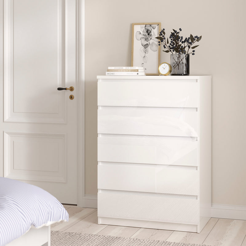 Naia Package - Bedside 3 Drawers + Chest of 5 Drawers + Wardrobe with 2 Doors + 1 Drawer in White High Gloss – image 7