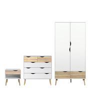 Oslo Package - Bedside 1 Drawer + Chest of 5 Drawers (2+3) + Wardrobe 2 Doors 2 Drawers in White and Oak – image 1