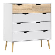 Oslo Package - Bedside 1 Drawer + Chest of 5 Drawers (2+3) + Wardrobe 2 Doors 2 Drawers in White and Oak – image 5