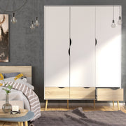 Oslo Package - Bedside 1 Drawer + Chest of 5 Drawers (2+3) + Wardrobe 3 Doors 3 Drawers in White and Oak – image 10