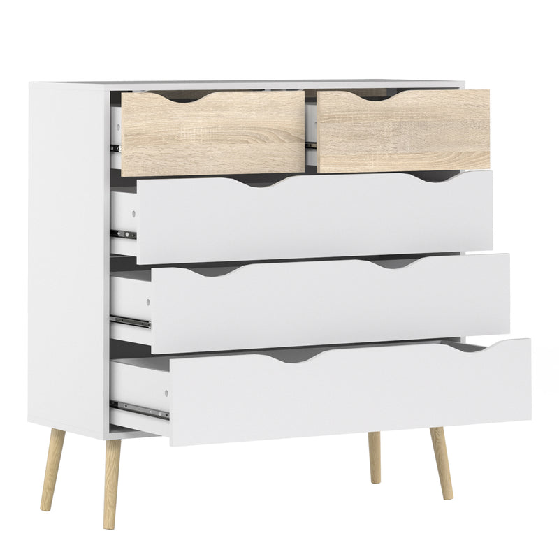 Oslo Package - Bedside 1 Drawer + Chest of 5 Drawers (2+3) + Wardrobe 3 Doors 3 Drawers in White and Oak – image 6