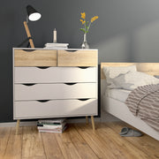 Oslo Package - Bedside 1 Drawer + Chest of 5 Drawers (2+3) + Wardrobe 3 Doors 3 Drawers in White and Oak – image 7