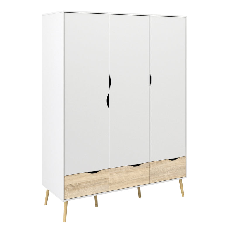 Oslo Package - Bedside 1 Drawer + Chest of 5 Drawers (2+3) + Wardrobe 3 Doors 3 Drawers in White and Oak – image 8