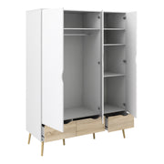 Oslo Package - Bedside 1 Drawer + Chest of 5 Drawers (2+3) + Wardrobe 3 Doors 3 Drawers in White and Oak – image 9