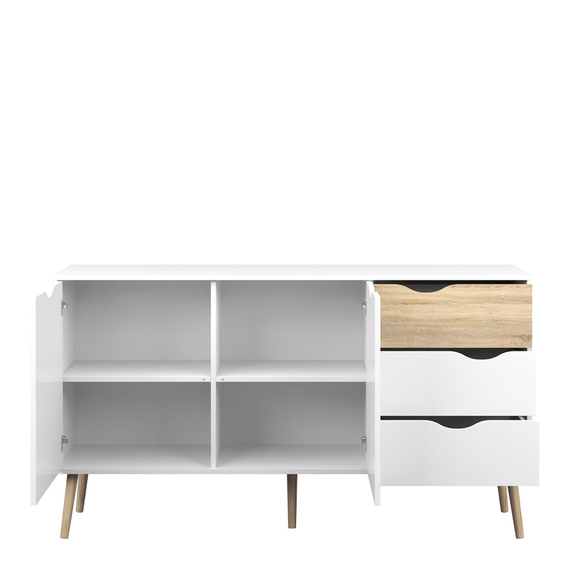 Oslo Sideboard Large 3 Drawers 2 Doors in White and Oak – image 3