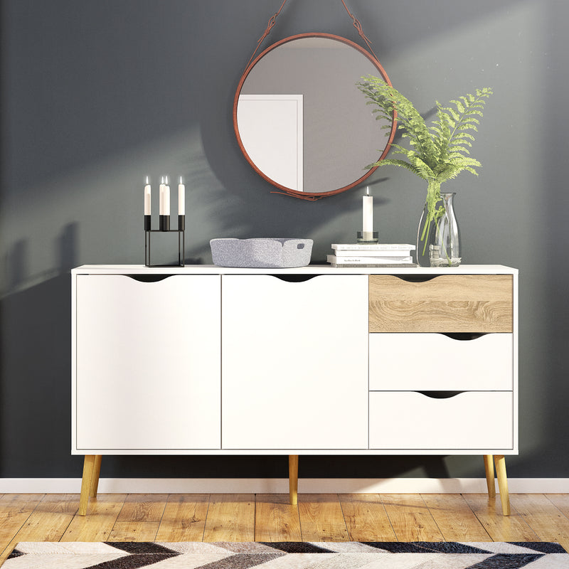 Oslo Sideboard Large 3 Drawers 2 Doors in White and Oak – image 4