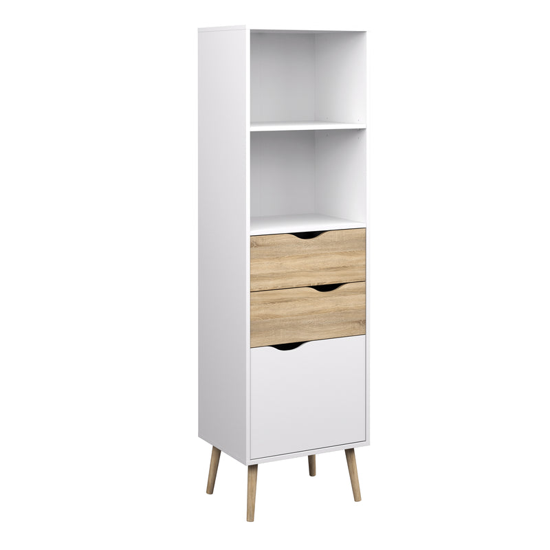 Oslo Bookcase 2 Drawers 1 Door in White and Oak – image 1