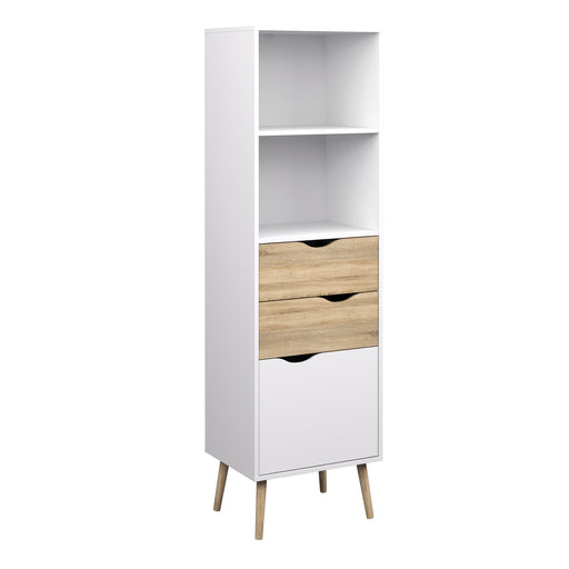 Oslo Bookcase 2 Drawers 1 Door in White and Oak – image 1