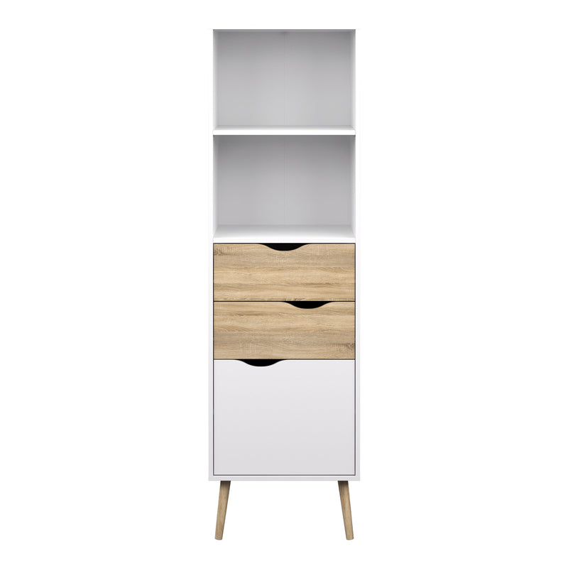 Oslo Bookcase 2 Drawers 1 Door in White and Oak – image 2