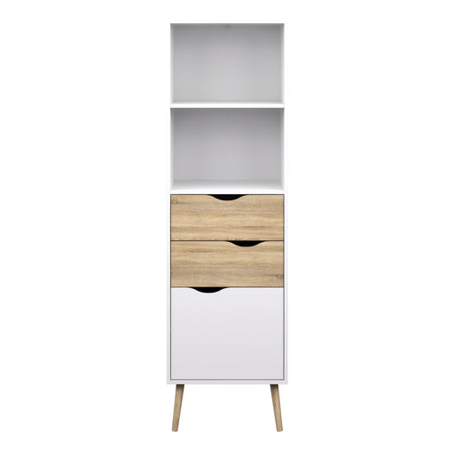 Oslo Bookcase 2 Drawers 1 Door in White and Oak – image 2