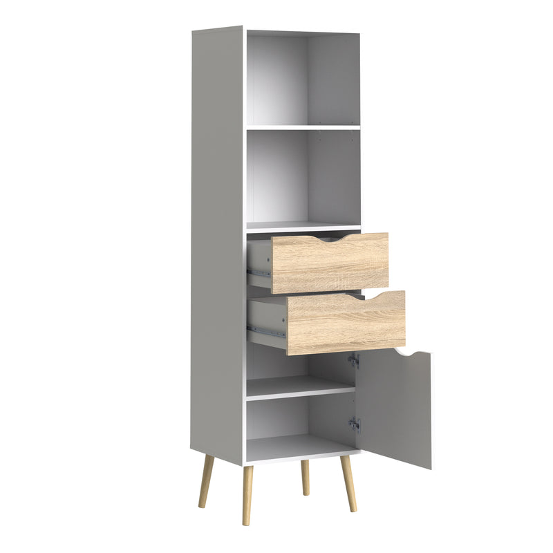 Oslo Bookcase 2 Drawers 1 Door in White and Oak – image 3