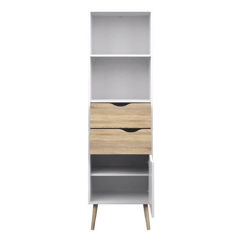 Oslo Bookcase 2 Drawers 1 Door in White and Oak – image 4