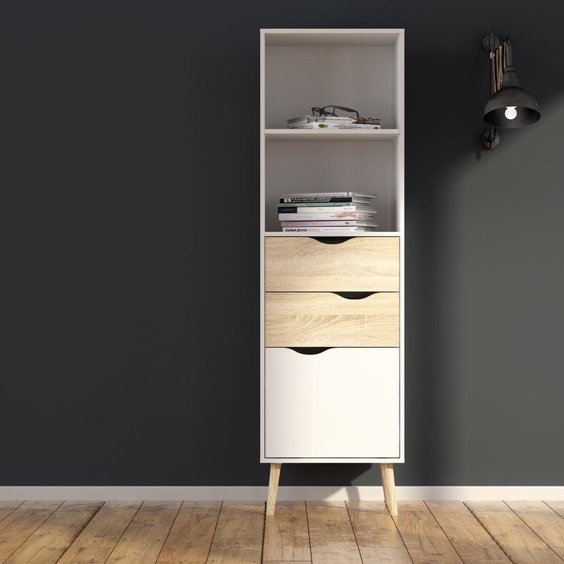 Oslo Bookcase 2 Drawers 1 Door in White and Oak – image 5