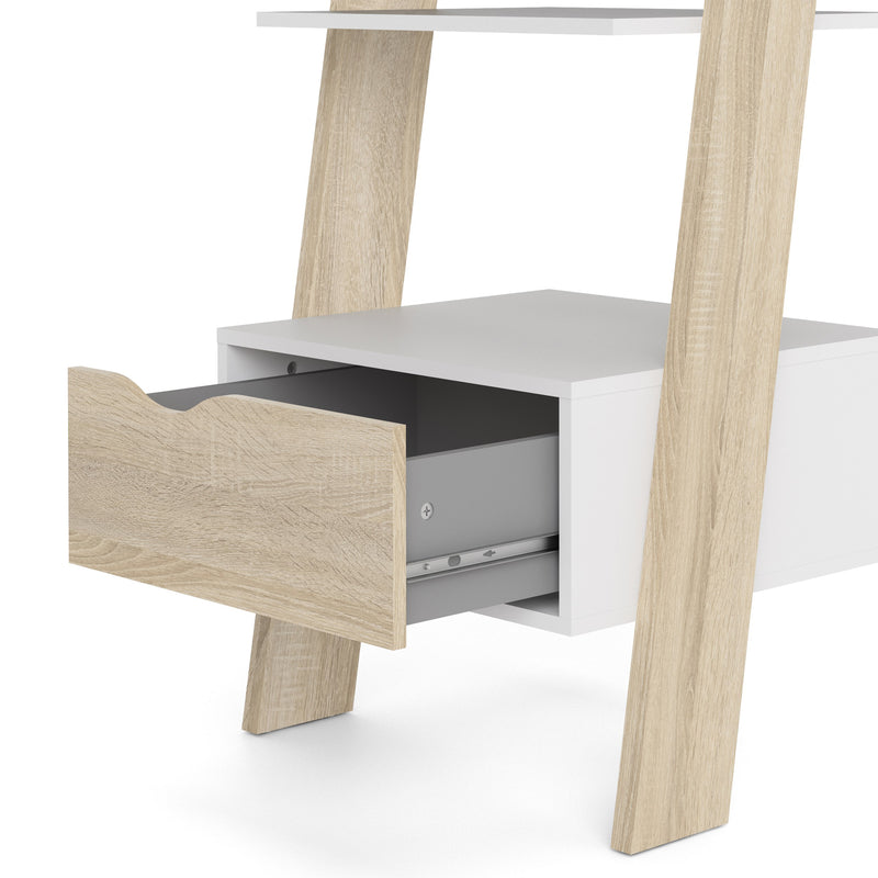 Oslo Leaning Bookcase 1 Drawer in White and Oak – image 10