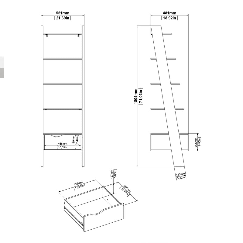 Oslo Leaning Bookcase 1 Drawer in White and Oak – image 11