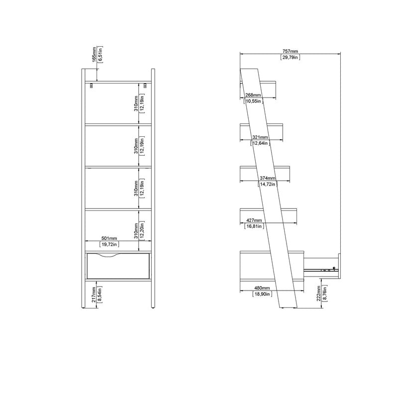Oslo Leaning Bookcase 1 Drawer in White and Oak – image 12