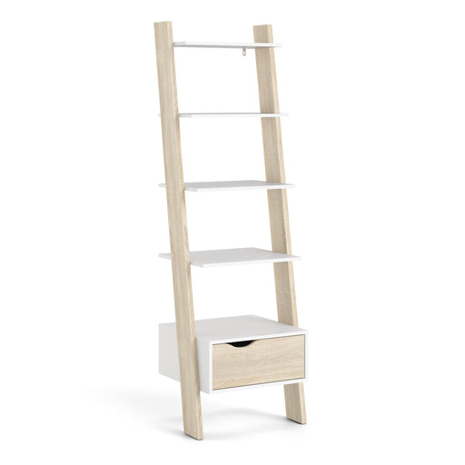 Oslo Leaning Bookcase 1 Drawer in White and Oak – image 1