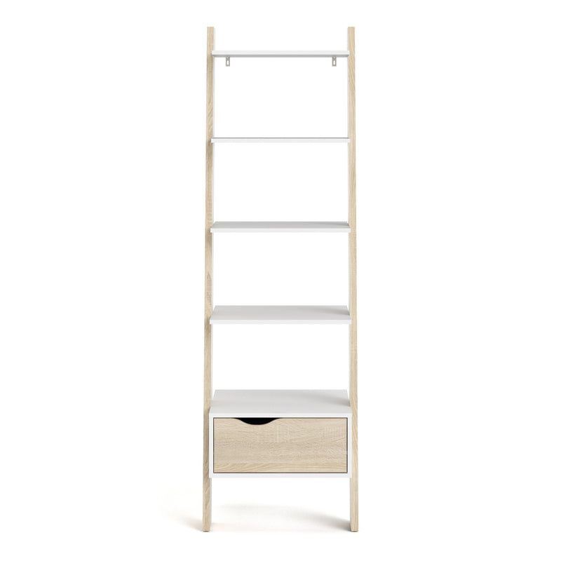 Oslo Leaning Bookcase 1 Drawer in White and Oak – image 2