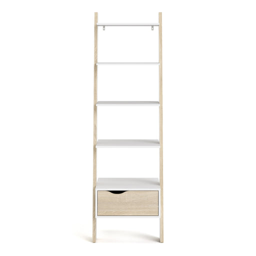 Oslo Leaning Bookcase 1 Drawer in White and Oak – image 2