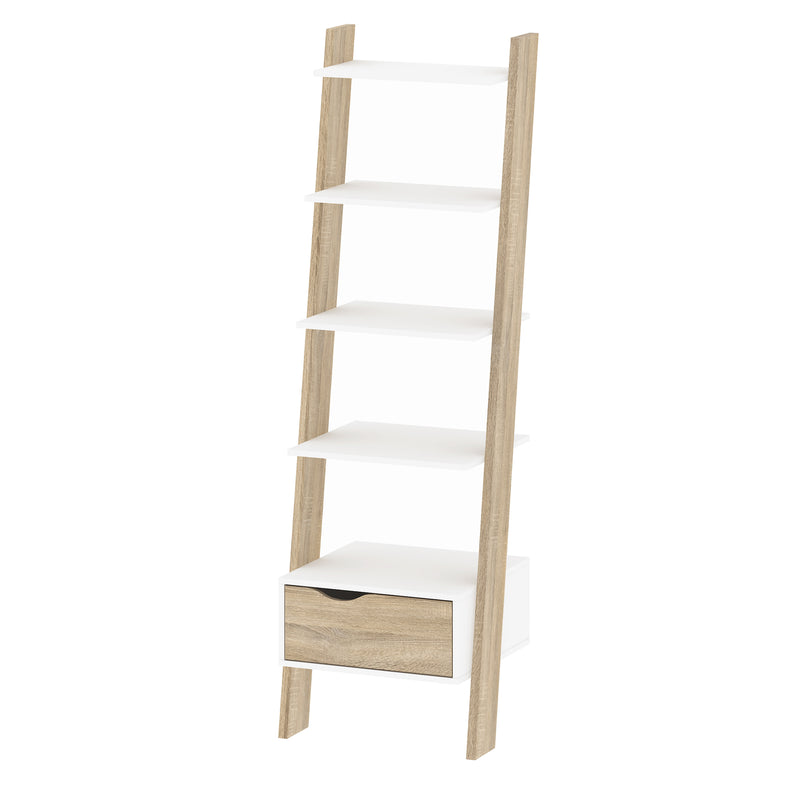 Oslo Leaning Bookcase 1 Drawer in White and Oak – image 3