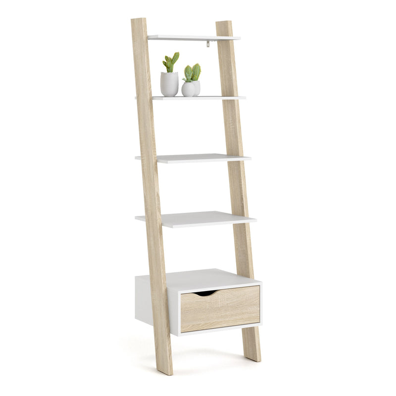 Oslo Leaning Bookcase 1 Drawer in White and Oak – image 4
