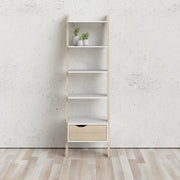 Oslo Leaning Bookcase 1 Drawer in White and Oak – image 5