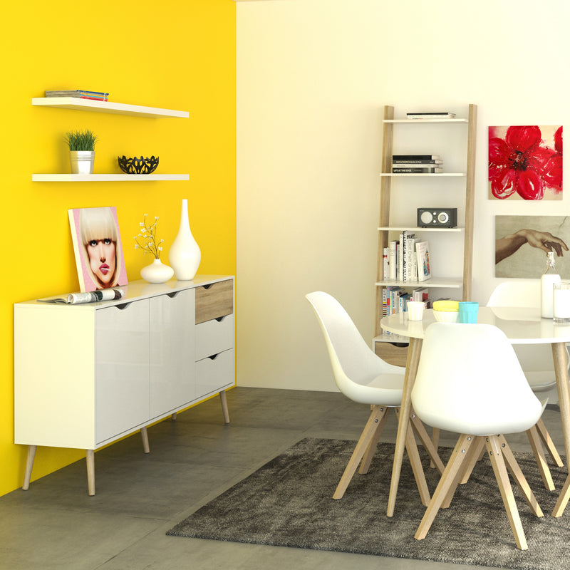 Oslo Leaning Bookcase 1 Drawer in White and Oak – image 8