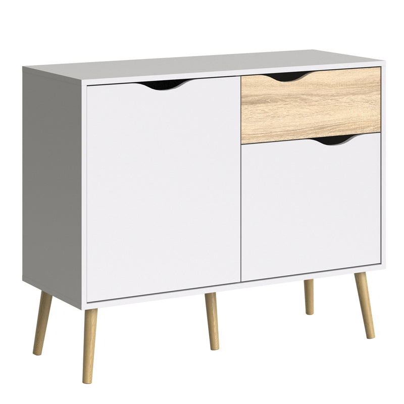 Oslo Sideboard Small 1 Drawer 2 Doors in White and Oak – image 1