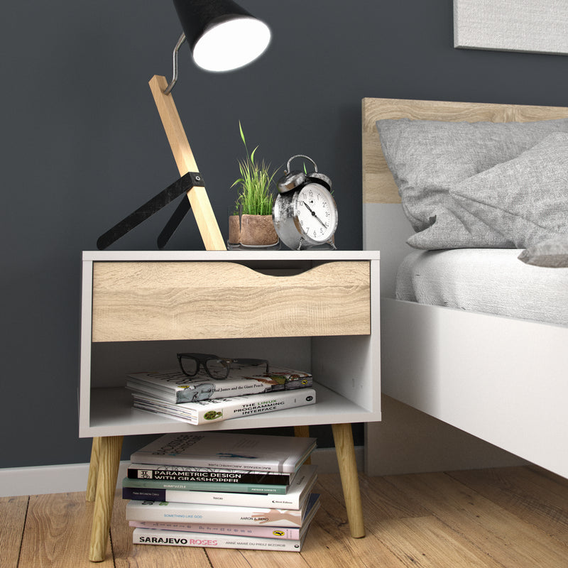 Oslo Bedside 1 Drawer in White and Oak (Package of 2.) – image 7