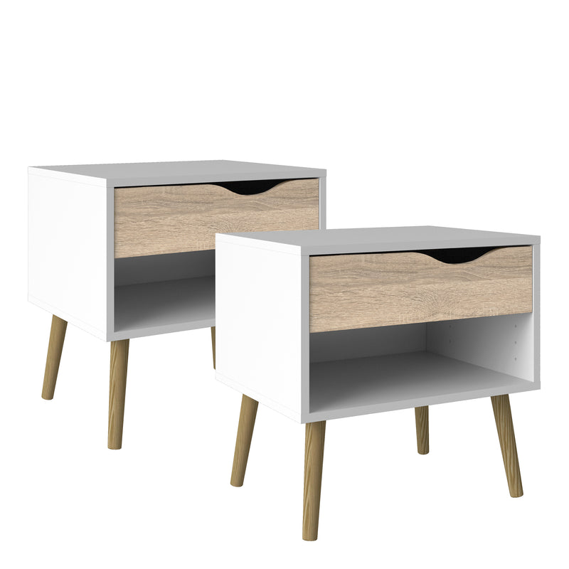 Oslo Bedside 1 Drawer in White and Oak (Package of 2.) – image 1