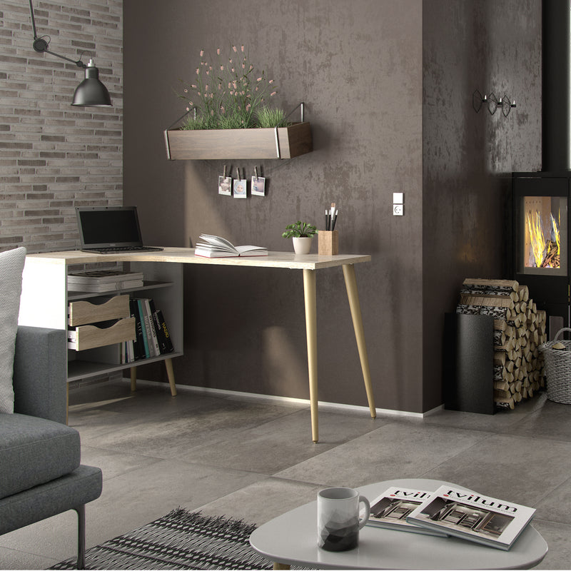 Oslo Desk 2 Drawer in White and Oak – image 6