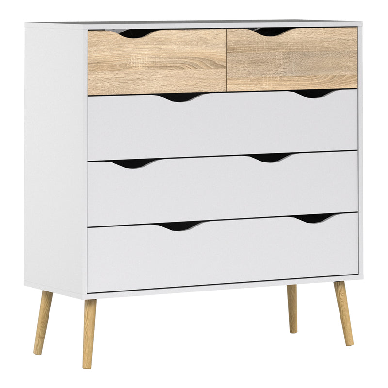 Oslo Chest of 5 Drawers in White and Oak – image 1