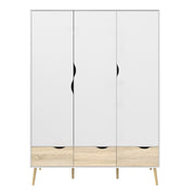 Oslo Wardrobe 3 Doors 3 Drawers in White and Oak – image 2