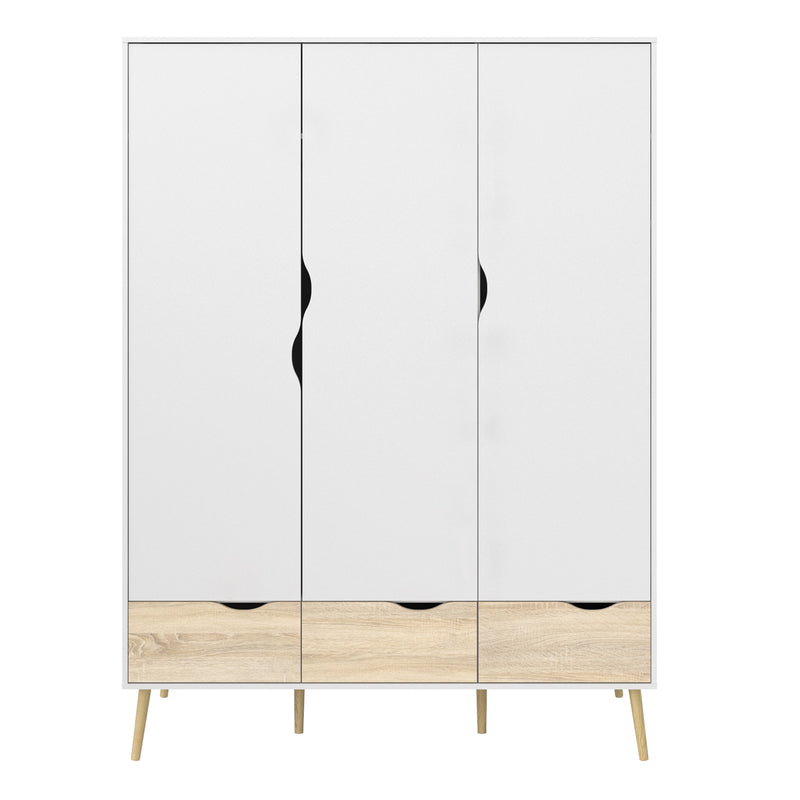 Oslo Wardrobe 3 Doors 3 Drawers in White and Oak – image 2