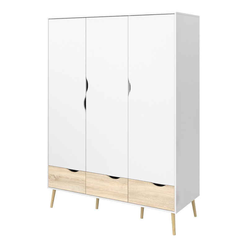 Oslo Wardrobe 3 Doors 3 Drawers in White and Oak – image 3