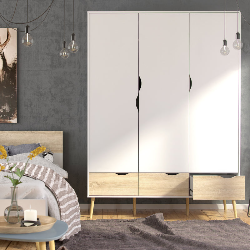 Oslo Wardrobe 3 Doors 3 Drawers in White and Oak – image 5